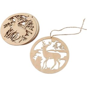 LIOOBO 10pcs Wooden Deer Shape Cutouts Crafts Wood Hanging Ornaments Embellishments Wood Slices for Christmas Tree Decor