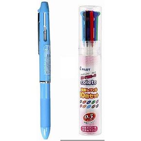 Pilot Multi-Pen Body Hi-Tec-C Coleto 500 Light Blue Body (LHKC-50C-LB)+ 0.3mm Refill 10 Color Set (LHKRF1SC310C)