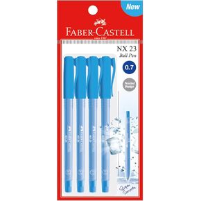 Faber-Castell NX 23 Ball Pen Pack of 4 (0.5/0.7/1.0mm - Black/Blue/Red) -Frosted Design, Matte Grip, Super Smooth Pen, Ventilated Cap, Water Resistant, Needle Point (0.7mm (Black))