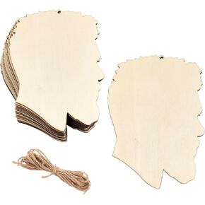 15 Pack 6 Inch Wood Afro Man Head Cutouts Unfinished Wood African Man Head Crafts Wooden Afro Man Head Hanging Ornaments DIY African Man Head Craft Gift Tags for Home Party Decoration
