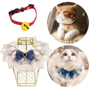 2 Pack Cat Collar: Vintage Royal Style Kitten Collar, Red Velvet Cat Collar with Bells, Adjustable Cat Collar Breakaway, Suitable for Cats, Rabbits, and Small Dogs