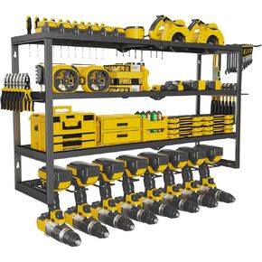 Power Tool Organizer Wall Mount,Drill Holder Wall Mount,Cordless Drill Organizer Power Tool Storage Rack for Garage,Workshop, Workbench,Shed (3Layer - 9Drill Rack, 32 IN)