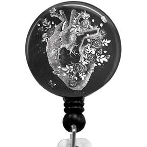 Black themed heart Badge Reel,Retractable Name Card Badge Holder with Alligator Clip, Medical MD RN Nurse Badge ID, Badge Holder, Office Employee Name Badge