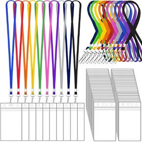 100 Pack Lanyard with ID Badge Holder Colorful Lanyards with Waterproof ID Card Holders for Kids, Women, Men (Assorted 10 Colors)