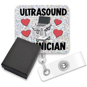 AGMDESIGN Ultrasound Technician Glitter Retractable Badge Reel, Cute Retractable Nurse ID Badge Reel for Ultrasound Technicians Ultrasound Tech Healthcare Professionals Ultrasound Tech Students