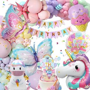 Birthday Balloons Decoration Girls, Decoration Balloons for Children's Birthday, Unicorn Birthday Decoration, Unicorn Butterfly Foil Balloon Birthday Decoration for Girls