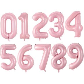 10 pcs 16inch Number Pink Mylar Balloons, 0~9 Pink Foil Balloons for Girl Sweet Birthday Wedding Party Decorations Number Balloons
