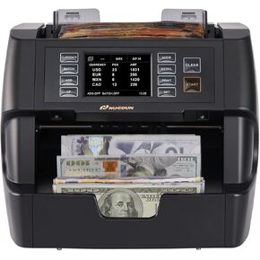 NUCOUN VC-3 Mixed Denomination Money Counter Machine, Value Counting, CIS/UV/IR/MG/MT Counterfeit Detection, USD/Euro/CAD/MXN, Printer Enable, White Cash Note Counter, Bill Counter for Business