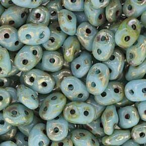 Turquoise Blue Picasso SuperDuo Czech Two Hole Seed Beads 2.5x5mm 24 Grams