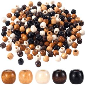 100pcs Large Hole Wooden Beads 11x12mm, Halloween Natural Wood Hair Bead, 5 Colors Round Macrame Loose Spacer Beads for Necklace Bracelet Jewelry Making DIY Craft