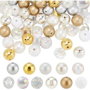 PH PandaHall 102PCS Crystal Bubblegum Beads, 16mm Clear Silver Gold Chunk Beads Acrylic Beads Large Rhinestone Pearl Beads Shiny Focal Beads Round Spacer Beads for DIY Pen Key Chain Bag Necklace