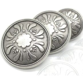 Antique Silver Metal Buttons - 12 Pcs - 3 Size Options - Floral Round Metal Shank Buttons Vintage for Men Women Blazer Coat Uniform Shirt Suit and Jacket Sewing Craft DIY N11001