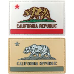 JBCD California Flag Patch Tactical PVC Rubber Hook and Loop Fastener Patch, 2 Pack