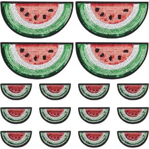 16 Pcs Watermelon Sequin Patches Iron Sew on Embroidered Appliques Red Sticker Decorations for Clothes Jeans Shirts DIY Sewing Headbands Bags