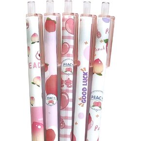 sencoo 5 pack Gel Pens Retractable Black Ink Rollerball Pens Students Stationery Fruit Peach Office Pens School Prize Girl Gift Pens