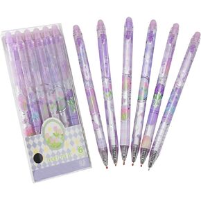 Maydahui 30 Pcs Tulip Erasable Gel Pens Retractable Romantic Purple Tulip Flower Lucky Floral Print Pens Black Ink For Girls Women School Office Party Favors
