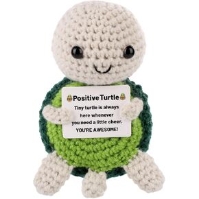 Positive Turtle Crochet, Mini Knitted Turtle Positive Crochet Animal Positive Crochet Doll Crochet Turtle for Motivational Gift Party Decoration(White and Green)