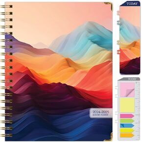 HARDCOVER Academic Year 2024-2025 Planner: (June 2024 Through July 2025) 8.5"x11" Daily Weekly Monthly Planner Yearly Agenda. Bookmark, Pocket Folder and Sticky Note Set (Mountain Majesty)