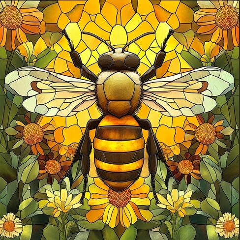 MEIYUDA Bee Diamond Art Kits for Adults, 5D DIY Stained Glass Bee Diamond Painting Kits for Beginners, Round Full Drill Crystal Craft Kits for Home Wall Decor Present 12x12 Inch in Saudi Arabia