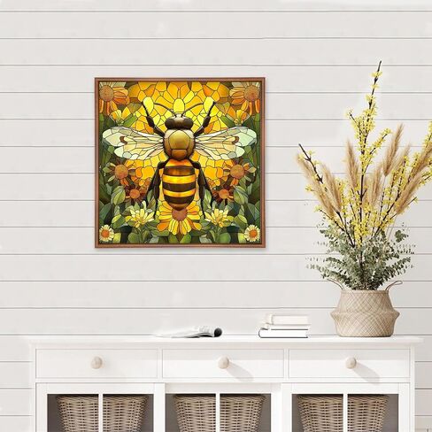 MEIYUDA Bee Diamond Art Kits for Adults, 5D DIY Stained Glass Bee Diamond Painting Kits for Beginners, Round Full Drill Crystal Craft Kits for Home Wall Decor Present 12x12 Inch in Saudi Arabia
