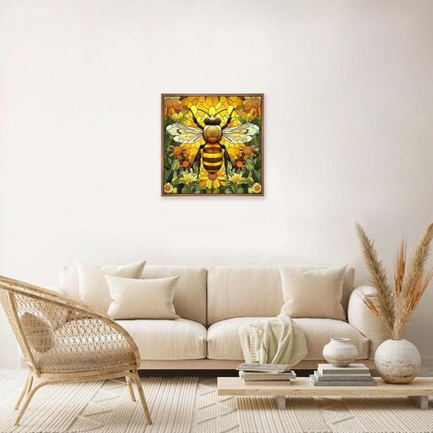 MEIYUDA Bee Diamond Art Kits for Adults, 5D DIY Stained Glass Bee Diamond Painting Kits for Beginners, Round Full Drill Crystal Craft Kits for Home Wall Decor Present 12x12 Inch in Saudi Arabia