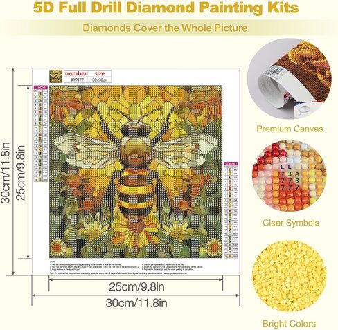 MEIYUDA Bee Diamond Art Kits for Adults, 5D DIY Stained Glass Bee Diamond Painting Kits for Beginners, Round Full Drill Crystal Craft Kits for Home Wall Decor Present 12x12 Inch in Saudi Arabia