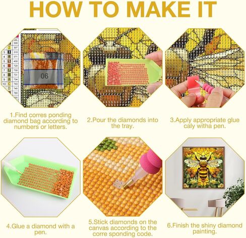MEIYUDA Bee Diamond Art Kits for Adults, 5D DIY Stained Glass Bee Diamond Painting Kits for Beginners, Round Full Drill Crystal Craft Kits for Home Wall Decor Present 12x12 Inch in Saudi Arabia