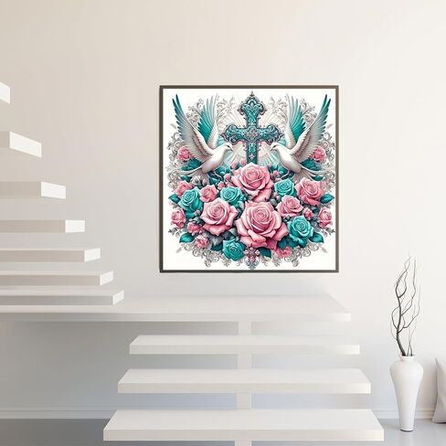 مجموعات الرسم الماسي 5D للبالغين المبتدئين، طقم فني ماسي على شكل زهرة متقاطعة، مجموعة فنية من الأحجار الكريمة ذات الحفر الدائري الكامل للبالغين، ديكور جدار المنزل 11.8 × 11.8 بوصة in Kuwait