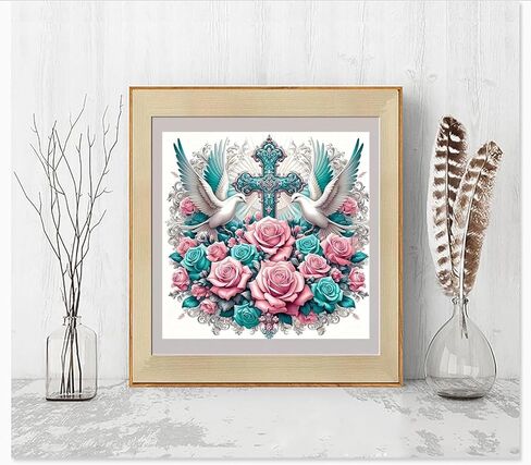 مجموعات الرسم الماسي 5D للبالغين المبتدئين، طقم فني ماسي على شكل زهرة متقاطعة، مجموعة فنية من الأحجار الكريمة ذات الحفر الدائري الكامل للبالغين، ديكور جدار المنزل 11.8 × 11.8 بوصة in Kuwait