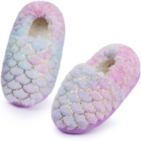 Girls Mermaid Princess Slippers Girls Glitter House Slippers No-Slip Memory Foam Slippers for Kids Memory Foam House Shoes (Little Kid/Big Kid) in Saudi Arabia