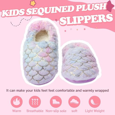 Girls Mermaid Princess Slippers Girls Glitter House Slippers No-Slip Memory Foam Slippers for Kids Memory Foam House Shoes (Little Kid/Big Kid) in Saudi Arabia