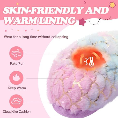 Girls Mermaid Princess Slippers Girls Glitter House Slippers No-Slip Memory Foam Slippers for Kids Memory Foam House Shoes (Little Kid/Big Kid) in Saudi Arabia