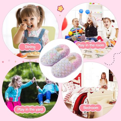 Girls Mermaid Princess Slippers Girls Glitter House Slippers No-Slip Memory Foam Slippers for Kids Memory Foam House Shoes (Little Kid/Big Kid) in Saudi Arabia