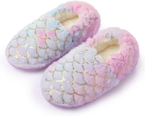 Girls Mermaid Princess Slippers Girls Glitter House Slippers No-Slip Memory Foam Slippers for Kids Memory Foam House Shoes (Little Kid/Big Kid) in Saudi Arabia