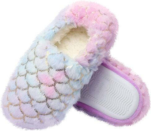 Girls Mermaid Princess Slippers Girls Glitter House Slippers No-Slip Memory Foam Slippers for Kids Memory Foam House Shoes (Little Kid/Big Kid) in Saudi Arabia