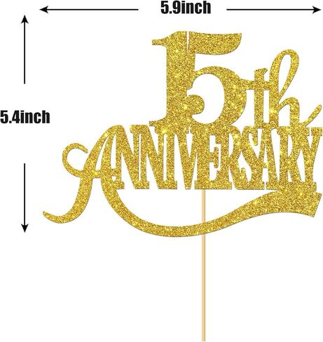 غلاف كعكة ذهبي لامع للذكرى الخامسة عشرة - من أجل الذكرى السنوية الخامسة عشرة للزفاف السعيد / حفلة عيد الميلاد الخامس عشر / هتافات حتى 15 عامًا من ديكورات الحفلات in Kuwait