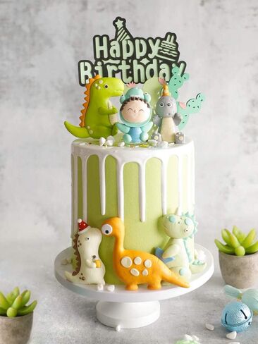 Dinosaur Themed Cake Toppers - Set of 9 - Baby Dinosaur, Dinosaurs, Cactus and Happy birthday Cake Topper in Saudi Arabia
