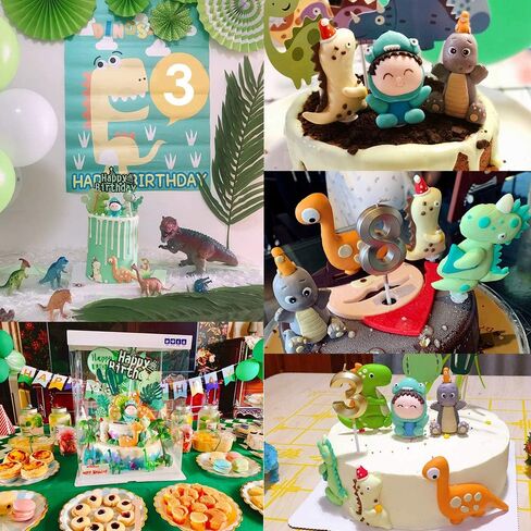 Dinosaur Themed Cake Toppers - Set of 9 - Baby Dinosaur, Dinosaurs, Cactus and Happy birthday Cake Topper in Saudi Arabia