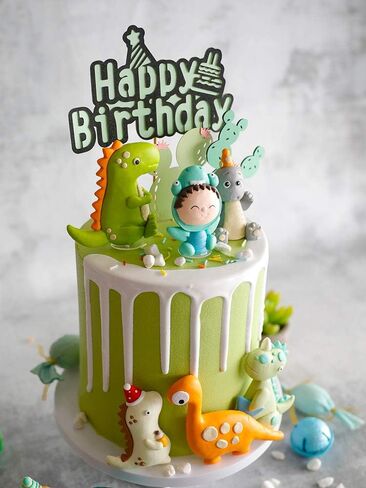 Dinosaur Themed Cake Toppers - Set of 9 - Baby Dinosaur, Dinosaurs, Cactus and Happy birthday Cake Topper in Saudi Arabia