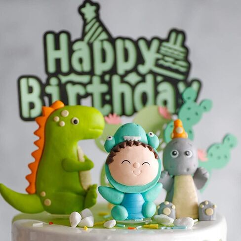 Dinosaur Themed Cake Toppers - Set of 9 - Baby Dinosaur, Dinosaurs, Cactus and Happy birthday Cake Topper in Saudi Arabia
