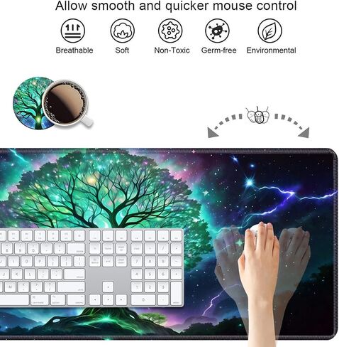 Desk Pad Mat Gaming Mouse Pads with Coasters Set, American Black Girl Large Extended Desk Mousepad with Stitched Edge & Non-Slip Rubber Base for Work, Game, Office, Home (31.5"x 11.8") in Saudi Arabia