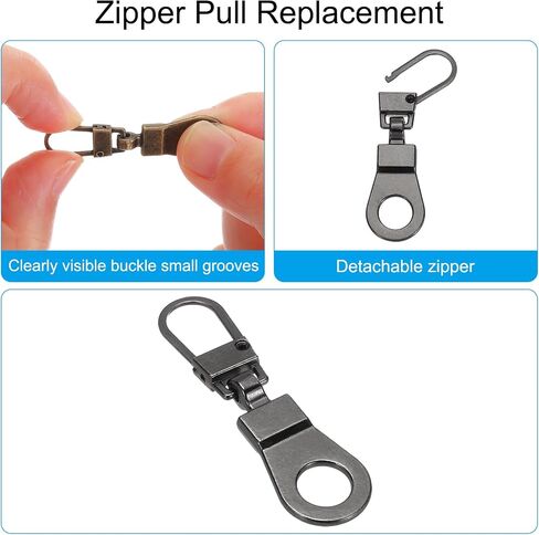PATIKIL Zipper Pull Replacement, 4 Pcs Detachable Metal Zipper Tab Repair Kit Puller with Lock Zipper Slider for Clothing Purse Suitcase Backpacks, Gun-Black in Saudi Arabia