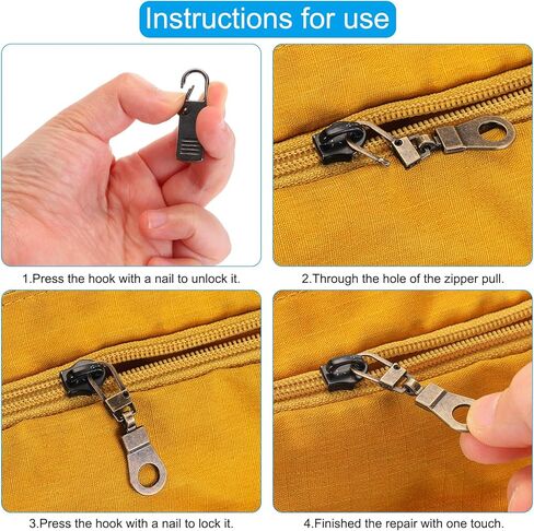 PATIKIL Zipper Pull Replacement, 4 Pcs Detachable Metal Zipper Tab Repair Kit Puller with Lock Zipper Slider for Clothing Purse Suitcase Backpacks, Gun-Black in Saudi Arabia