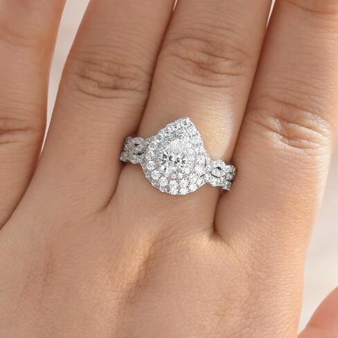 Newshe خواتم الزفاف للنساء مجموعة خاتم الخطوبة 925 الفضة الاسترليني 1.3ct الكمثرى الأبيض تشيكوسلوفاكيا حجم 5-10 in Saudi Arabia