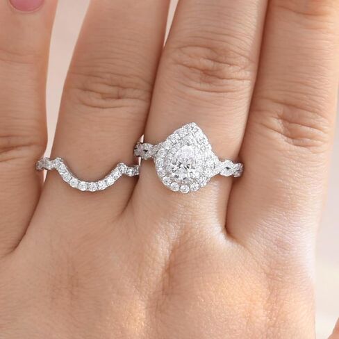 Newshe خواتم الزفاف للنساء مجموعة خاتم الخطوبة 925 الفضة الاسترليني 1.3ct الكمثرى الأبيض تشيكوسلوفاكيا حجم 5-10 in Saudi Arabia