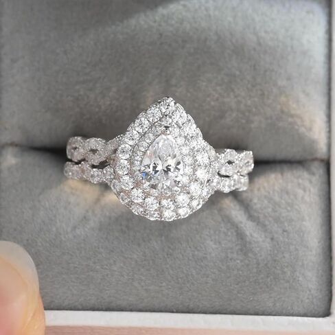 Newshe خواتم الزفاف للنساء مجموعة خاتم الخطوبة 925 الفضة الاسترليني 1.3ct الكمثرى الأبيض تشيكوسلوفاكيا حجم 5-10 in Saudi Arabia
