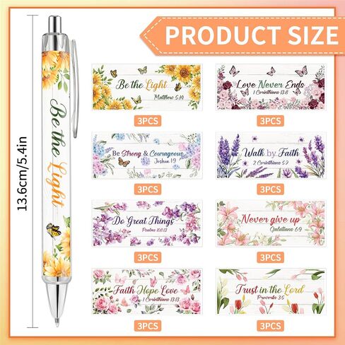 Christian Bible Ballpoint Pens: 24 pcs Inspirational Religious Quotes Notebook Flower Supplies for Teacher Nurse Women as Gift School Office Pen Set in Saudi Arabia