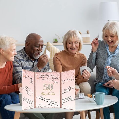 زينة عيد الميلاد الخمسين من Crenics باللون الذهبي الوردي، بديل كتاب تسجيل الدخول لضيف عيد الميلاد الخمسين الإبداعي، كتاب توقيع كبير لعيد الميلاد الخمسين مقاس 12 بوصة × 18 بوصة، هدايا رائعة لعيد الميلاد بعمر 50 عامًا للنساء in Kuwait