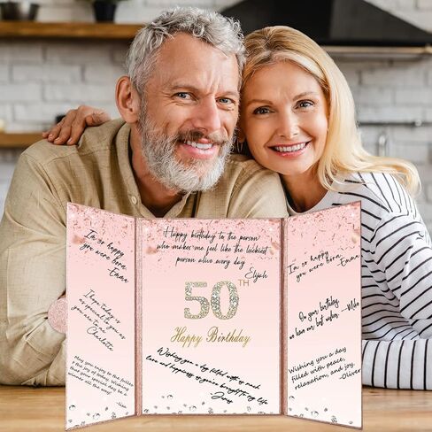 زينة عيد الميلاد الخمسين من Crenics باللون الذهبي الوردي، بديل كتاب تسجيل الدخول لضيف عيد الميلاد الخمسين الإبداعي، كتاب توقيع كبير لعيد الميلاد الخمسين مقاس 12 بوصة × 18 بوصة، هدايا رائعة لعيد الميلاد بعمر 50 عامًا للنساء in Kuwait