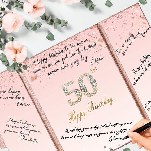 زينة عيد الميلاد الخمسين من Crenics باللون الذهبي الوردي، بديل كتاب تسجيل الدخول لضيف عيد الميلاد الخمسين الإبداعي، كتاب توقيع كبير لعيد الميلاد الخمسين مقاس 12 بوصة × 18 بوصة، هدايا رائعة لعيد الميلاد بعمر 50 عامًا للنساء in Kuwait